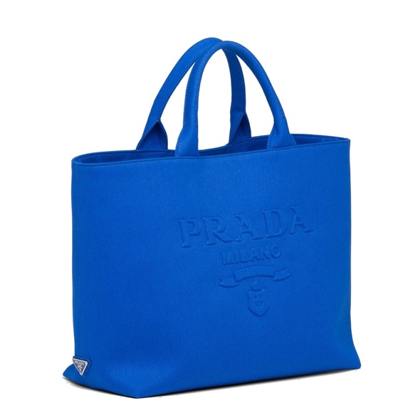 Prada Drill Shopping Shoulder Bag Blue Beach Tote 1BG395 New - Picture 1 of 5